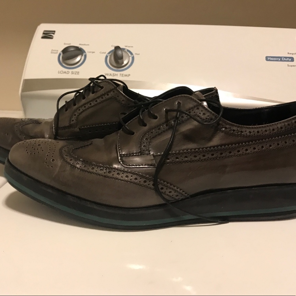 Prada Women’s 10.5 (41 1/2 EU) grey patent leather brogue loafers